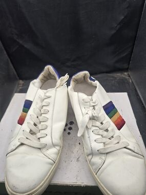 Kurt Geiger White Leather Sneakers with Rainbow Stripe Detail
